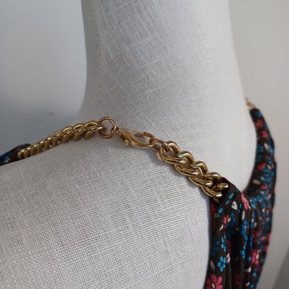 Elie Tahari Silk Halter Top Chain Strap Detail Flowy Lined Womens Large - Picture 5 of 14